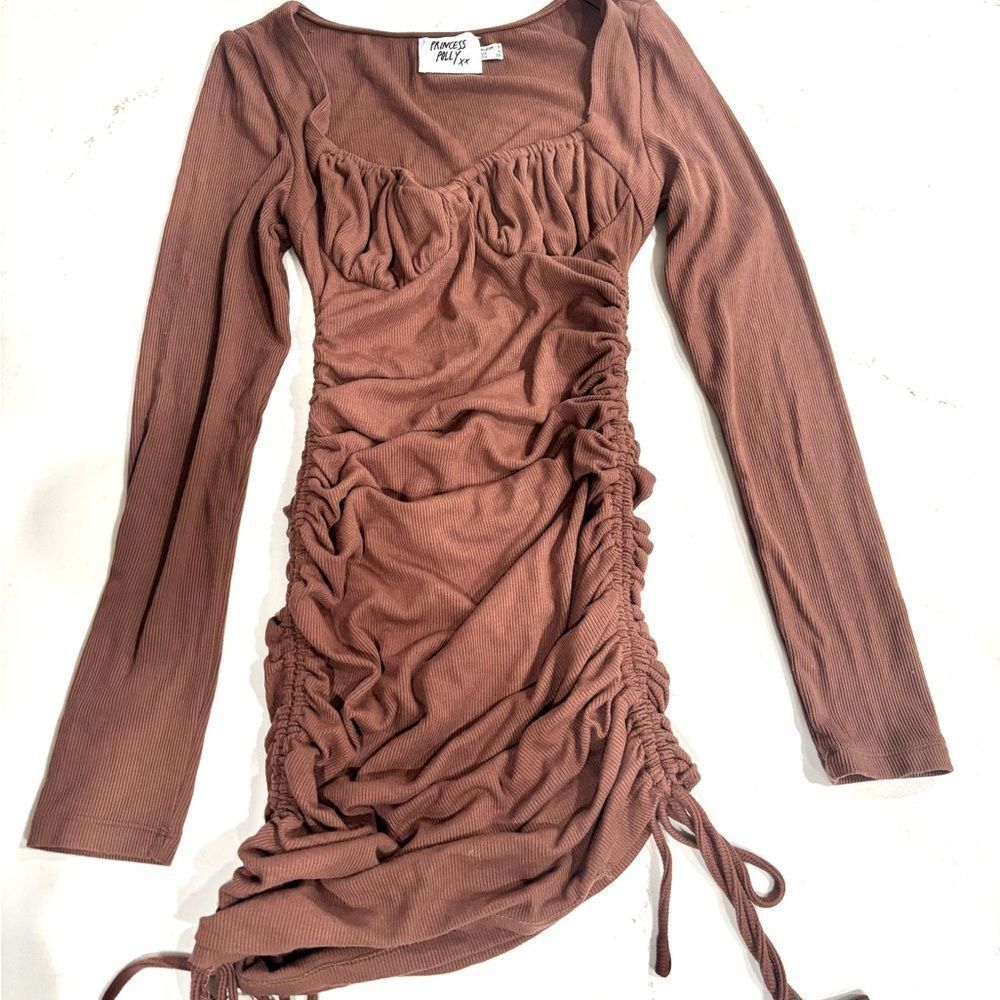 Princess Polly Chocolate Ruched Dress Size 4